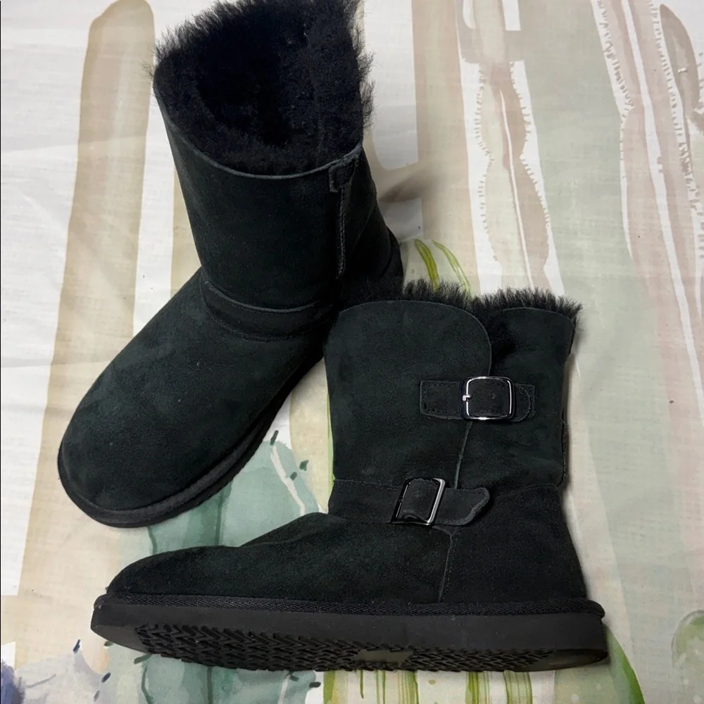 Black Suede Boots with Buckle Detail size 8